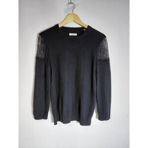 EQUIPMENT FEMME Lace Shoulder Sweater Black Solid Knit Women Size L